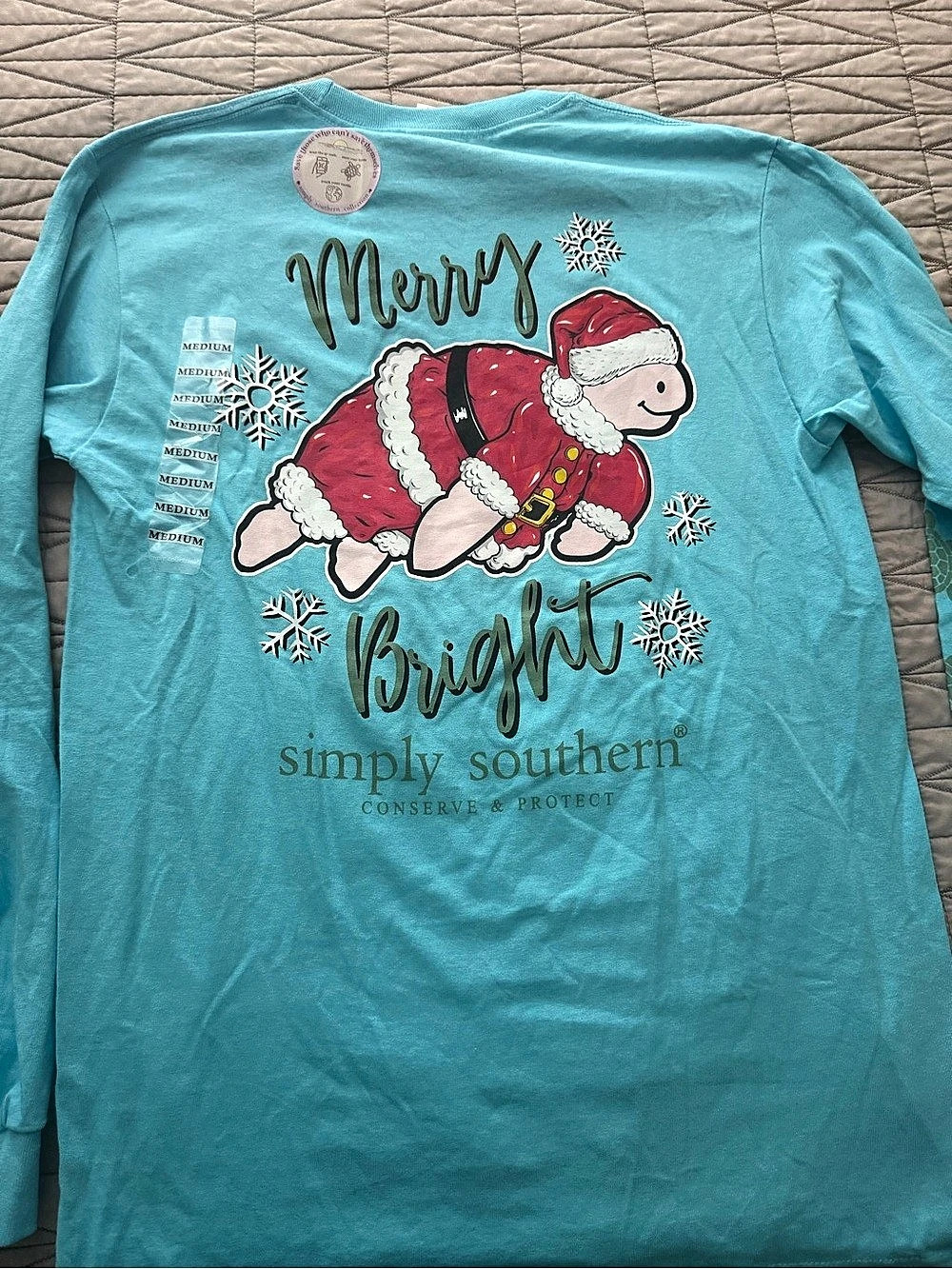 Simply Southern Merry & Bright Long Sleeve T-Shirt light Blue Adult Medium